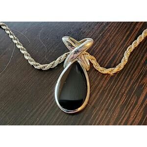 Elegant Black Onyx Sterling Silver Pendant, Chain & Bracelet Set